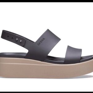 CROCS Women’s Black Strap Platform Sandal with Tan Sole